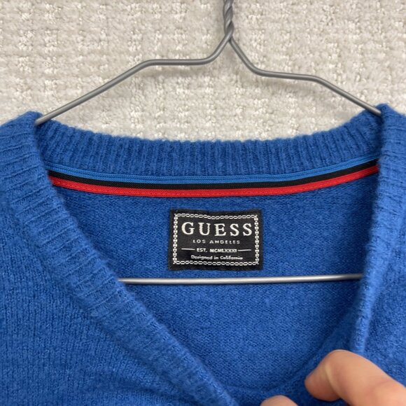 Guess Blue Sweater Men Size Small Mohair / Wool + Blend Pullover Jumper Knit - Picture 6 of 16